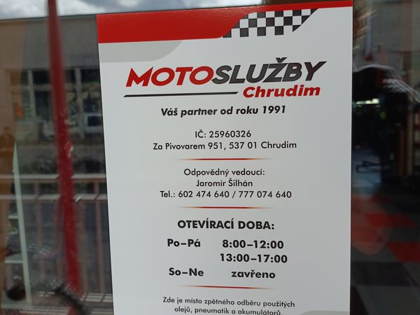 Otevírací doba prodejny Motoslužby Chrudim