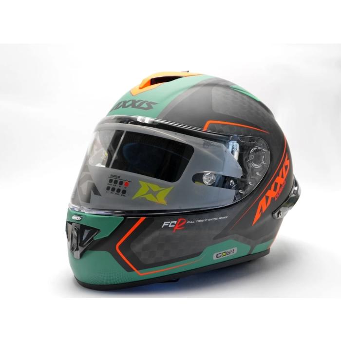 helma na motorku Axxis Cobra Rage zelená/oranžová/carbon, Velikost S