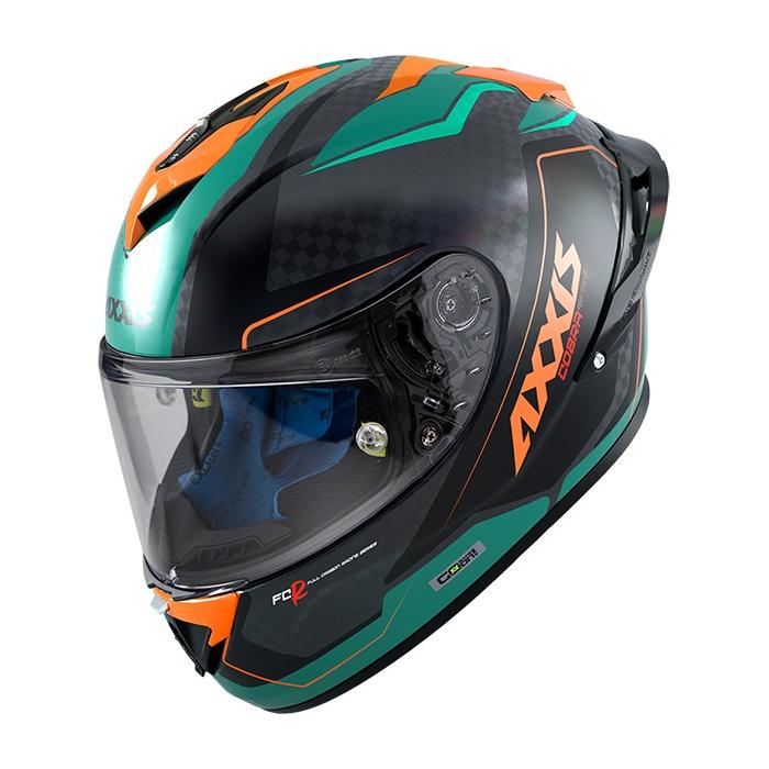 helma na motorku  Axxis Cobra Rage zelená/oranžová/carbon, Velikost L