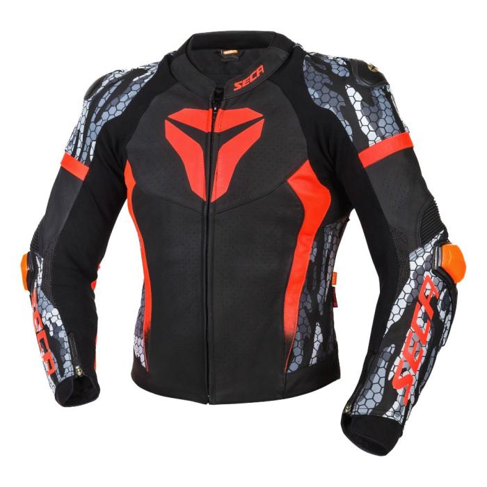 kožená bunda na motorku Seca SRS II černá/fluo červená, Velikost XXL