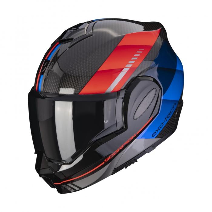 helma na motorku Scorpion EXO-Tech Evo Carbon Genus černo/modro/červená