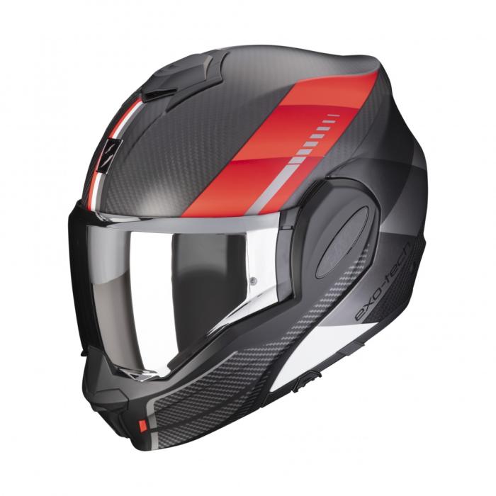vyklápěcí helma na motorku Scorpion EXO-Tech Evo Carbon Genus matná černo/červená