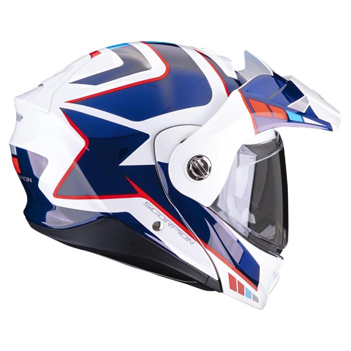 výklopná helma na motorku Scorpion ADX-2 Camino perleťová bílo/modro/červená, Velikost XS