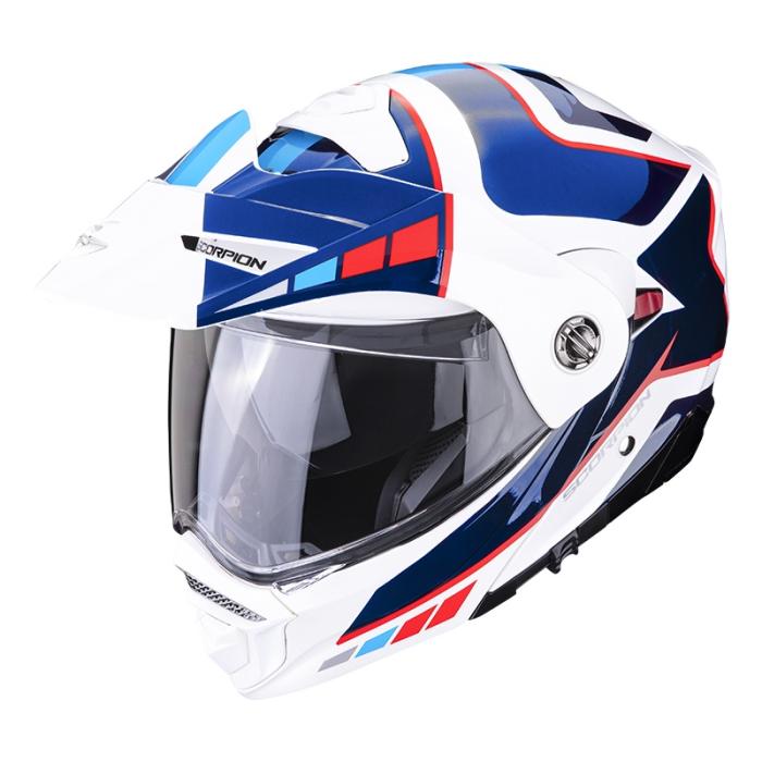 výklopná helma na motorku Scorpion ADX-2 Camino perleťová bílo/modro/červená