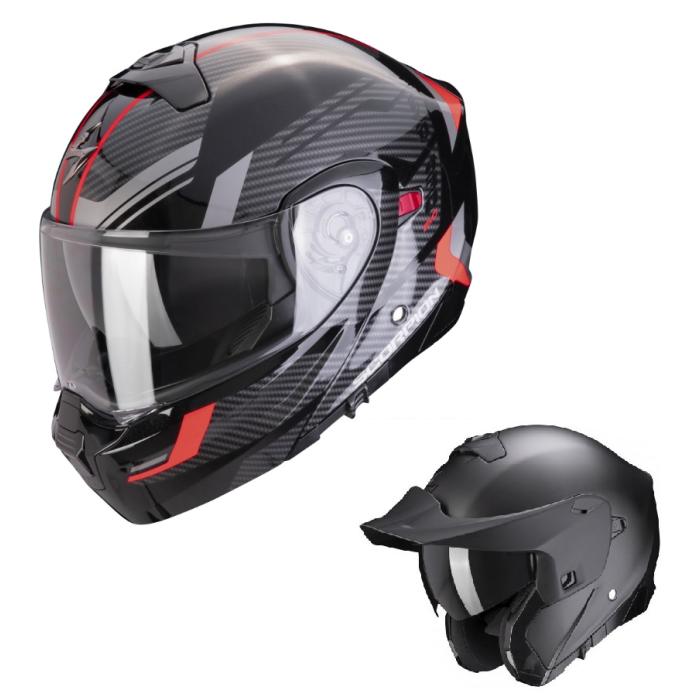 výklopná helma na motorku Scorpion EXO 930 EVO Sikon černo/stříbrno/červená