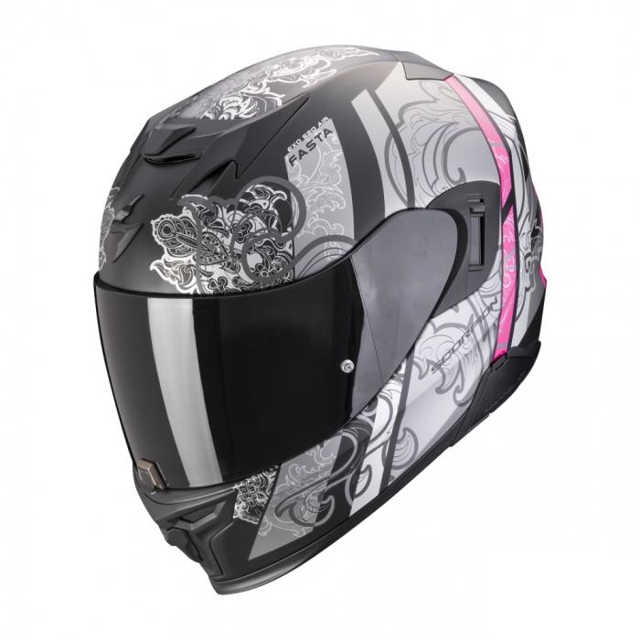 dámská helma na motorku Scorpion EXO 520 Evo Air Fasta matná černo/stříbrno/růžová