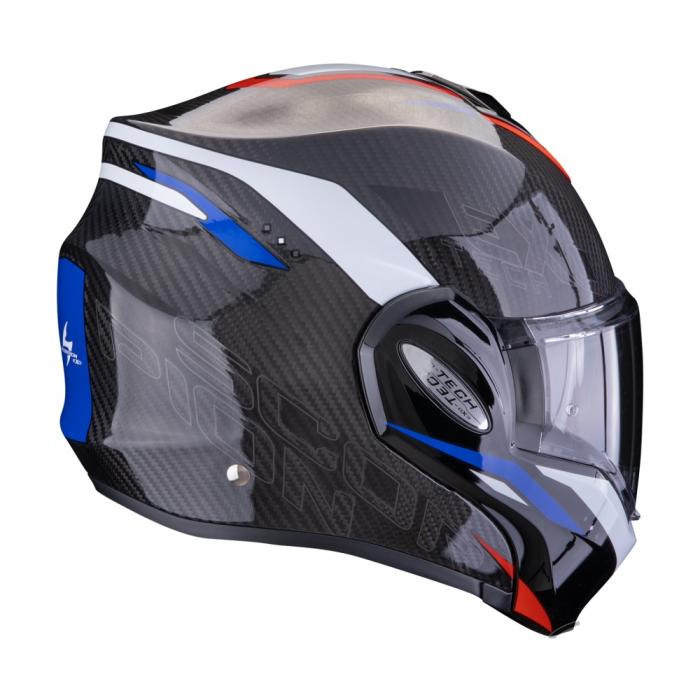 helma na motorku Scorpion EXO-Tech Evo Carbon Rover černo/červeno/modrá, Velikost XS