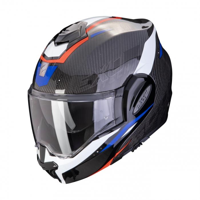 helma na motorku Scorpion EXO-Tech Evo Carbon Rover černo/červeno/modrá