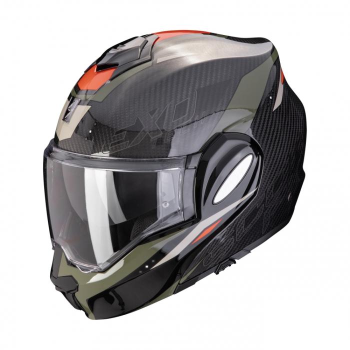 helma na motorku Scorpion EXO-Tech Evo Carbon Rover černo/zelená, Velikost S