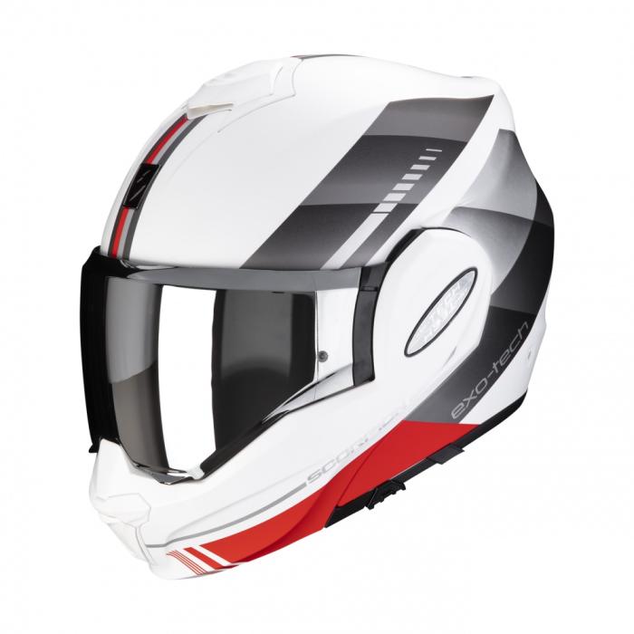 helma na motorku Scorpion EXO-Tech Evo Genre matná bílo/stříbrno/červená, Velikost L