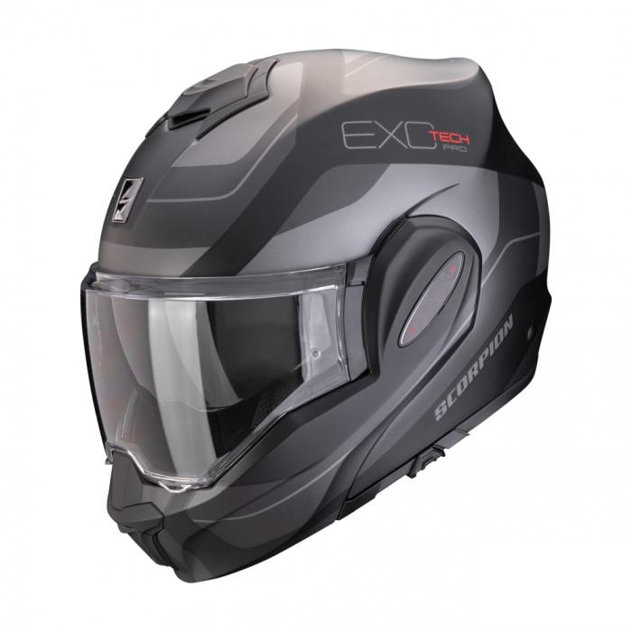 helma na motorku Scorpion EXO-Tech Evo Pro Commuta matná černo/stříbrná, Velikost S
