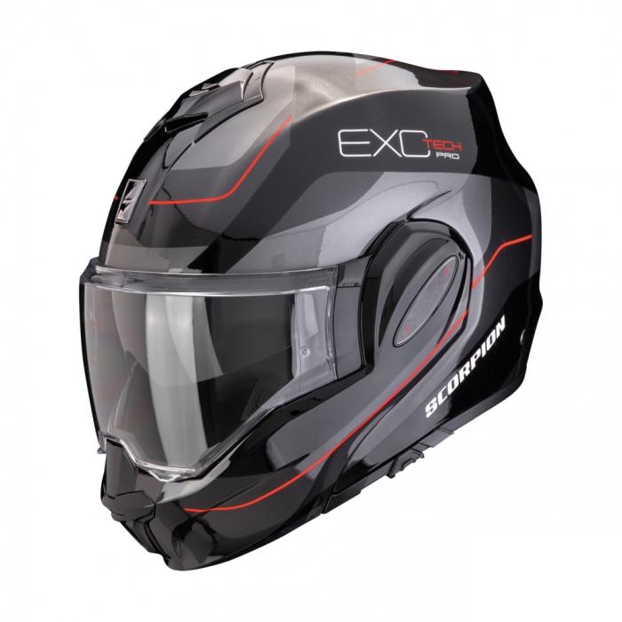 helma na motorku Scorpion EXO-Tech Evo Pro Commuta černo/stříbrno/červená, Velikost L