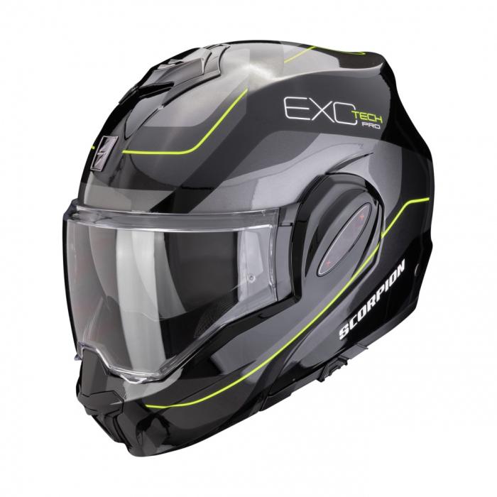 helma na motorku Scorpion EXO-Tech Evo Pro Commuta černo/stříbrno/žlutá