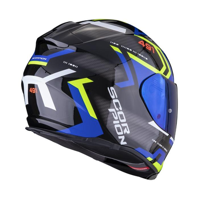 helma na motorku Scorpion EXO 491 Spin černo/modro/neonově žlutá, Velikost XS