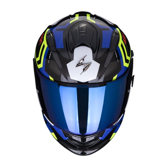helma na motorku Scorpion EXO 491 Spin černo/modro/neonově žlutá, Velikost XS