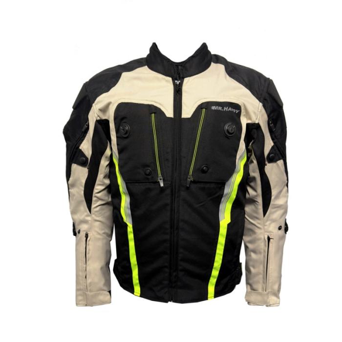 motorkářská bunda MH Moto 3 černá/světle šedá/žlutá fluo, Velikost M