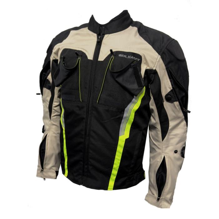 motorkářská bunda MH Moto 3 černá/světle šedá/žlutá fluo