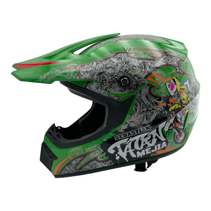 dětská helma na motorku Mejia Cross zelená lesklá, Velikost XL