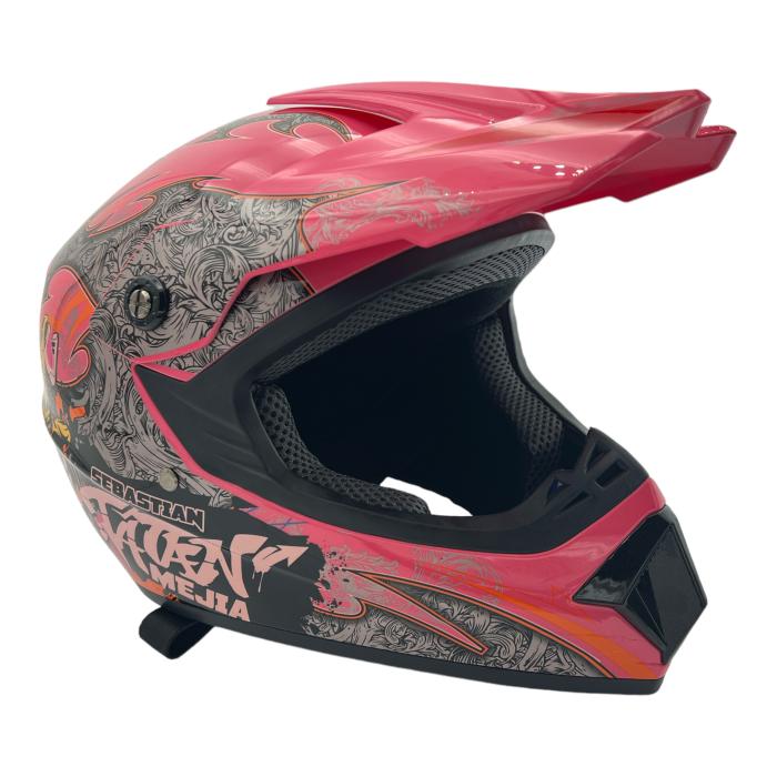 dětská helma na motorku Mejia Cross růžová lesklá, Velikost S