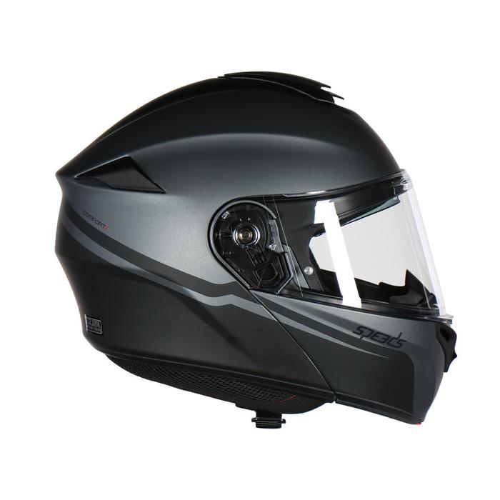 helma na motorku Speeds Comfort 3 titanová/černá/červená matná, Velikost XS