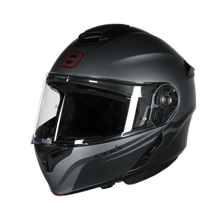 helma na motorku Speeds Comfort 3 titanová/černá/červená matná