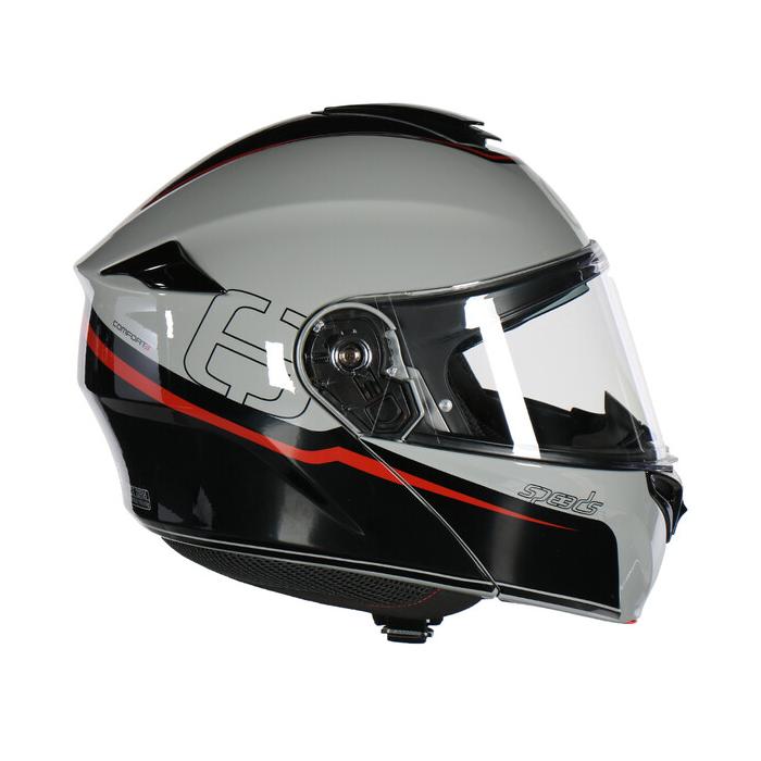 helma na motorku Speeds Comfort 3 šedá/černá/červená lesklá, Velikost XS