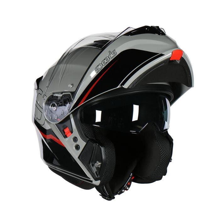 helma na motorku Speeds Comfort 3 šedá/černá/červená lesklá, Velikost XS