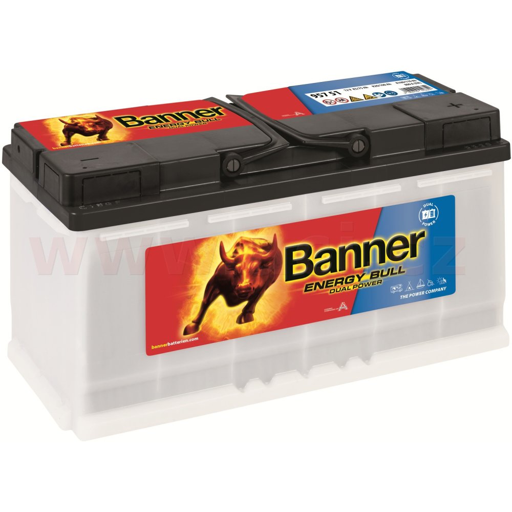 100Ah trakční a startovací baterie, 800A, pravá BANNER Energy Bull DUAL Power 354x175x190