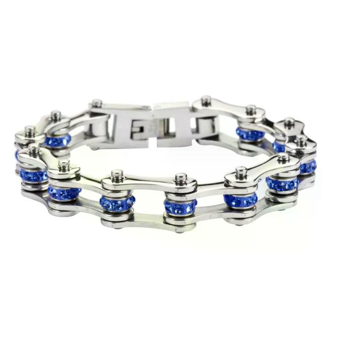 dámský motorkářský náramek řetěz modrý, Délka 18,5cm