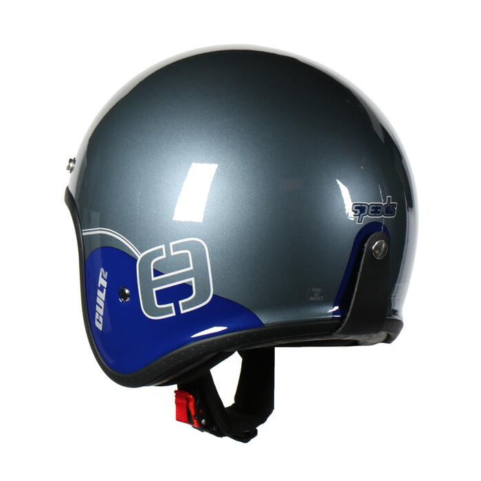 helma na motorku Speeds Cult II titan/modrá/stříbrná lesklá, Velikost XS