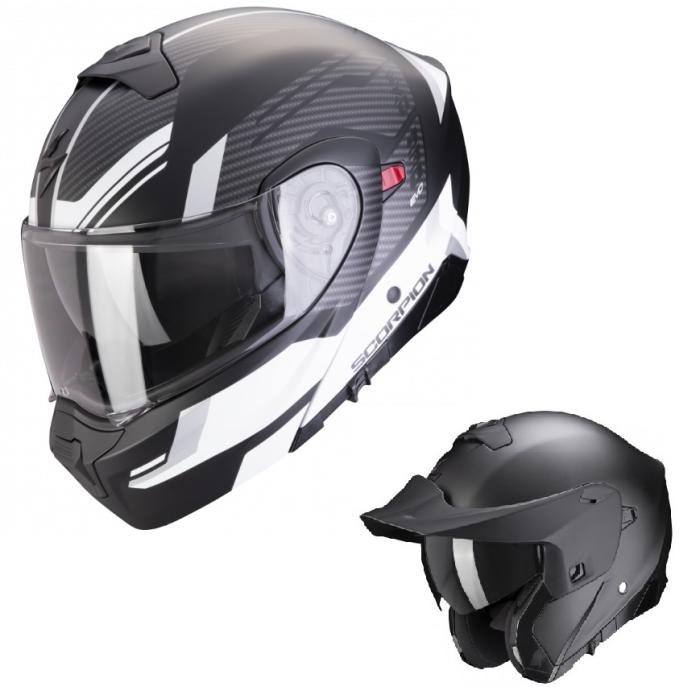 výklopná helma na motorku Scorpion EXO 930 EVO Sikon matná černo/stříbrno/bílá