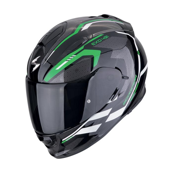 helma na motorku Scorpion EXO 491 Kripta černo/zeleno/bílá, Velikost XL