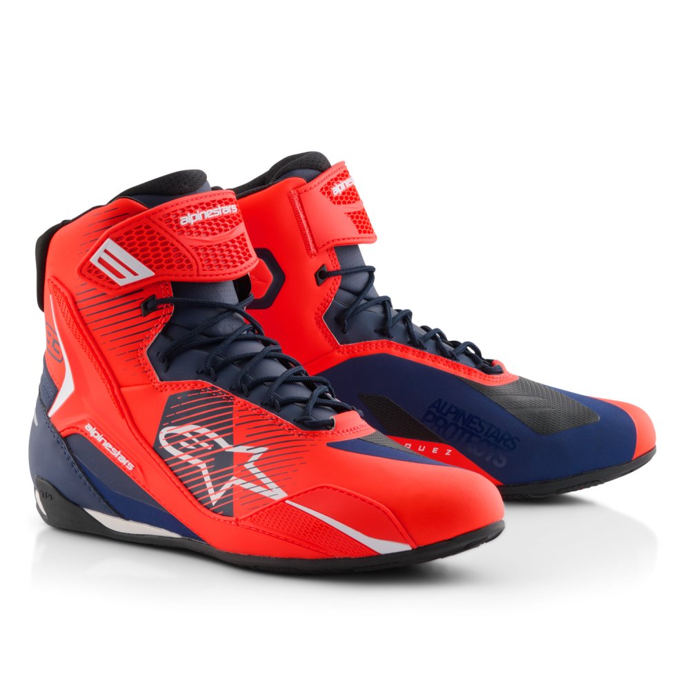 boty FASTER-4 MM93 kolekce, ALPINESTARS (červená fluo/modrá/bílá) 2025