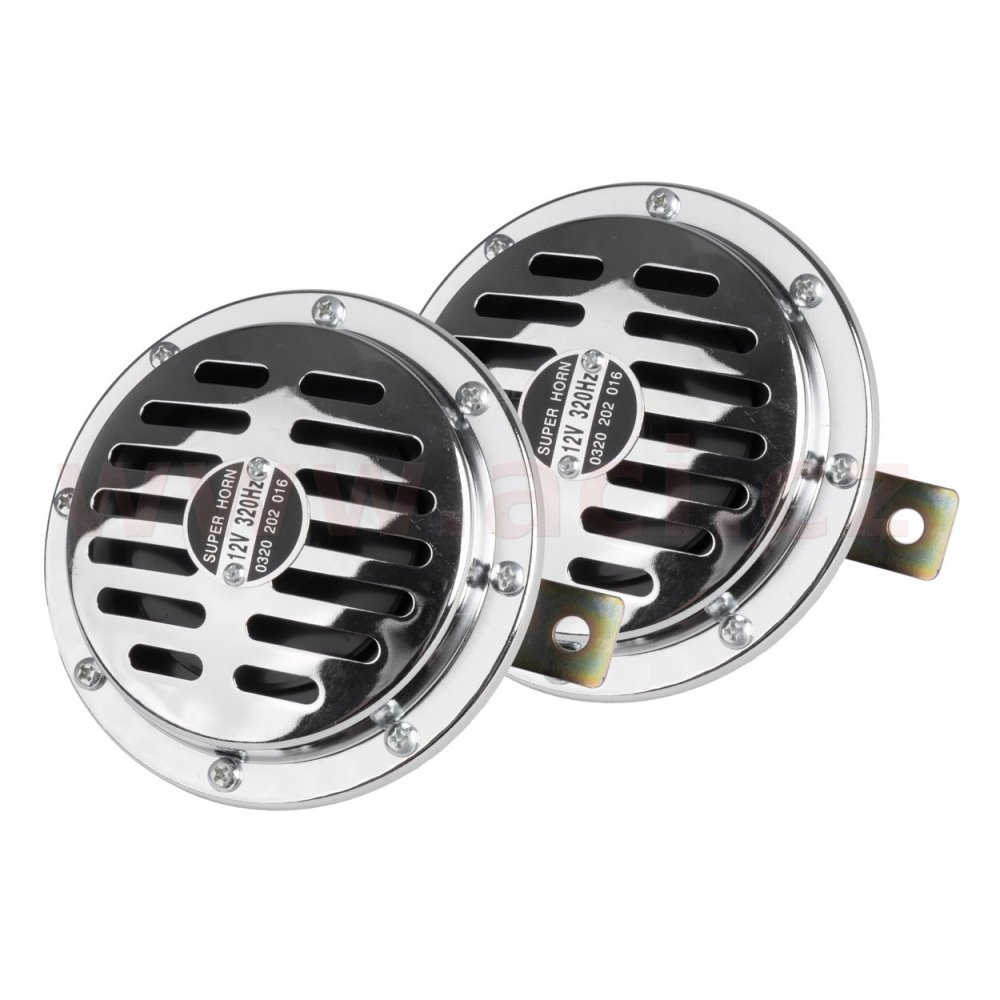 klakson chromový 12V, 110 dB, 125 mm, sada 2 ks