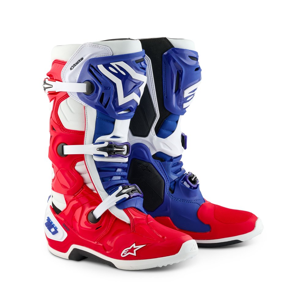 boty TECH 10 limitovaná edice FORTITUDE, ALPINESTARS (bílá/modrá/červená) 2025