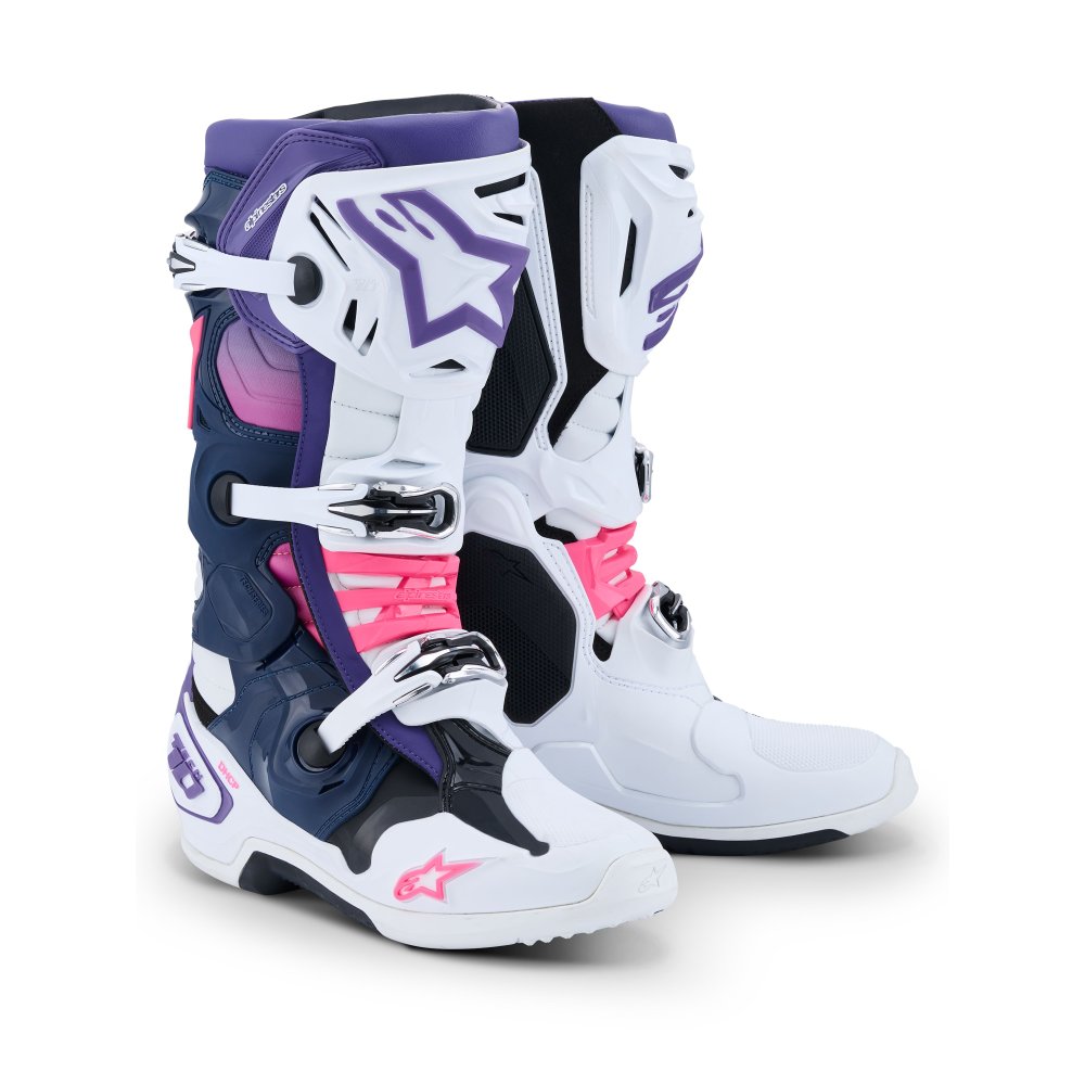 boty TECH 10, ALPINESTARS (bílá/fialová/modrá/růžová fluo) 2026
