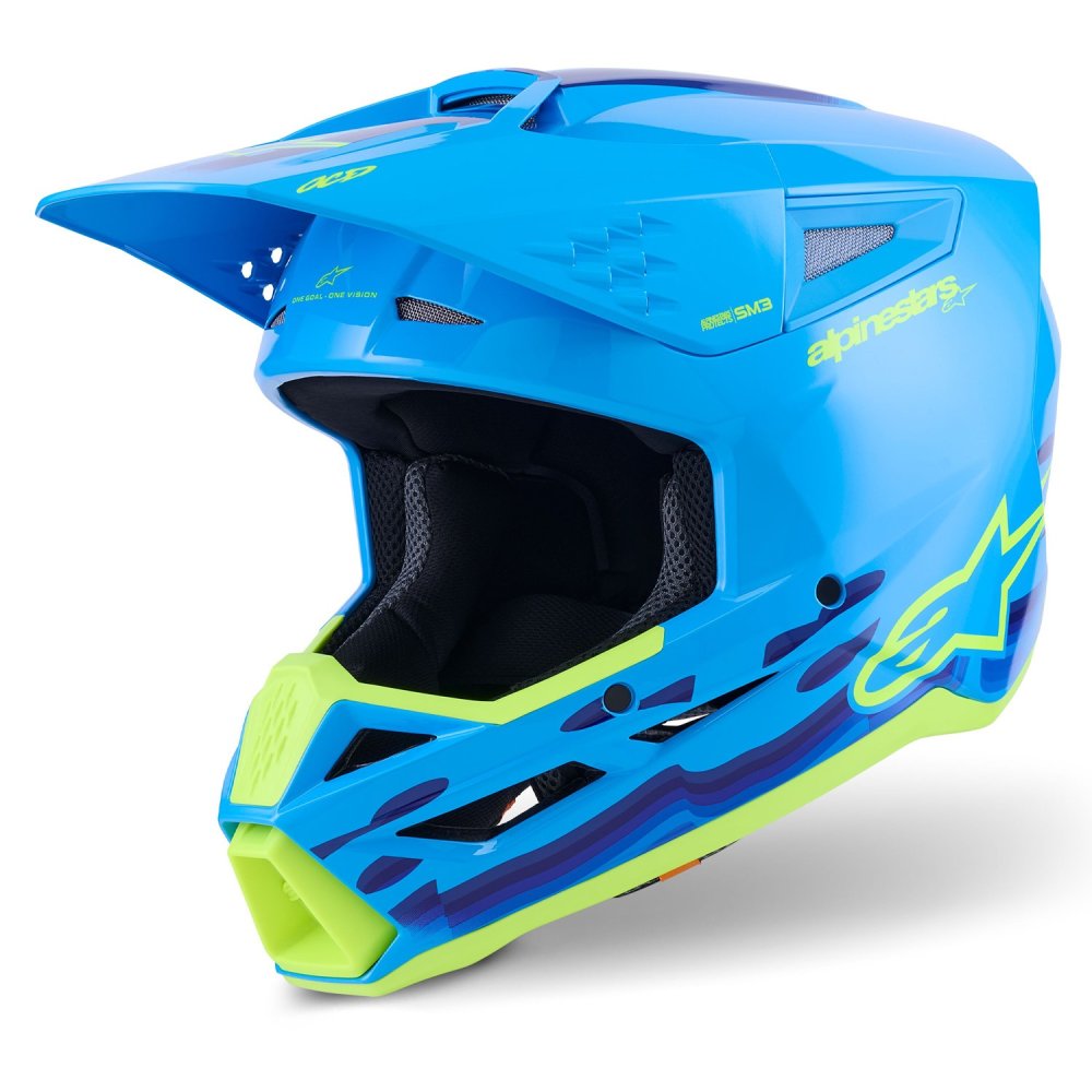 přilba S-M3 FORCE, ALPINESTARS (modrá/žlutá fluo) 2026