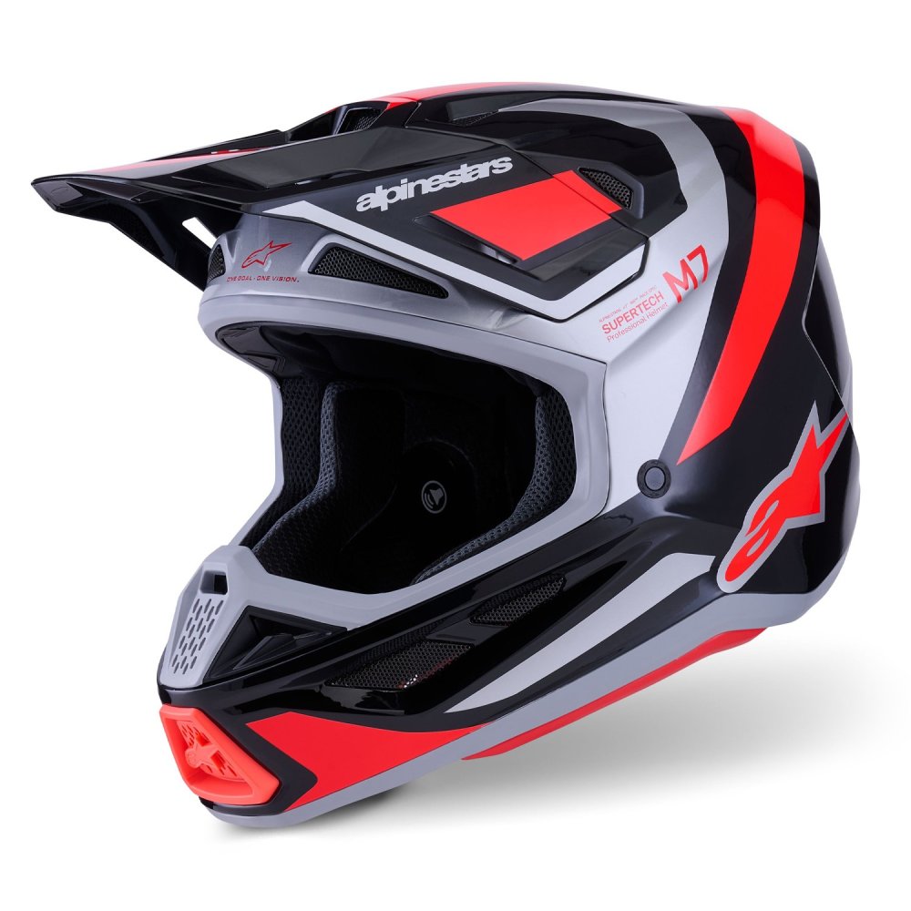 přilba SUPERTECH S-M7 RISE, ALPINESTARS (černá/stříbrná/červená fluo) 2026