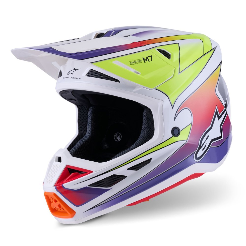 přilba SUPERTECH S-M7 FUSE, ALPINESTARS (bílá/žlutá fluo/fialová) 2026