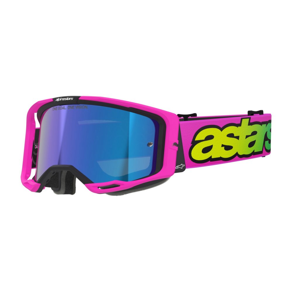 brýle VISION 8 VISTA, ALPINESTARS (růžová fluo/žlutá fluo/zelená, zrcadlové modré plexi) 2026