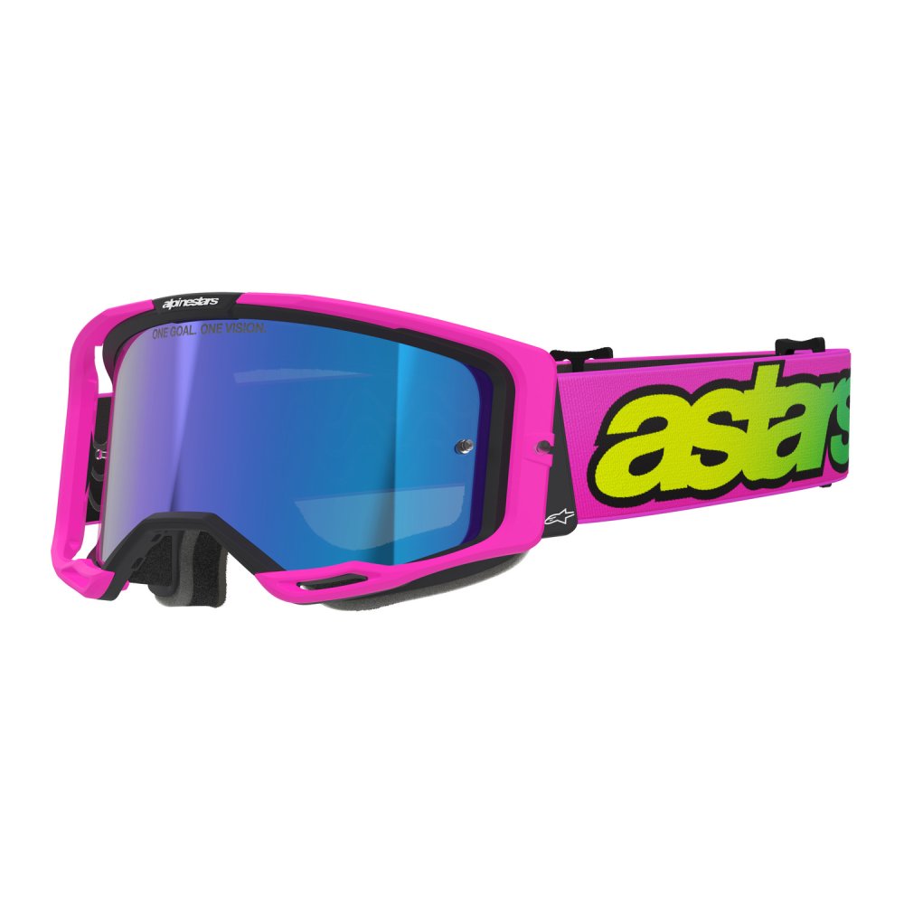 brýle VISION 8 VISTA, ALPINESTARS (růžová fluo/žlutá fluo/zelená, zrcadlové modré plexi)