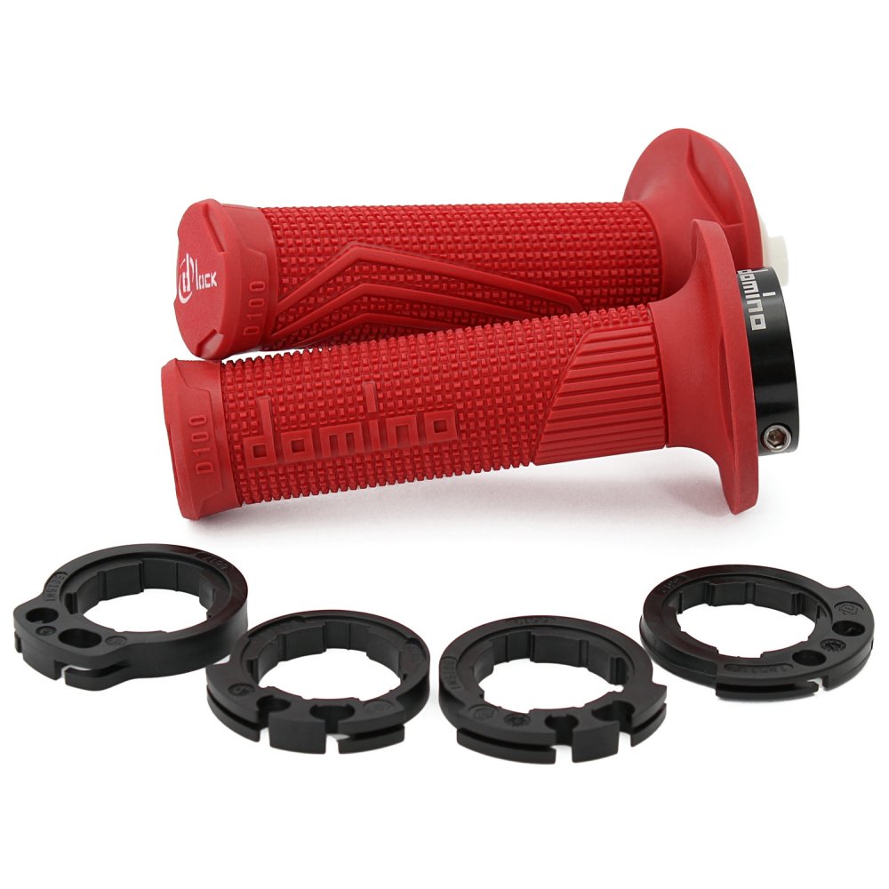 gripy LOCK-ON D100 (offroad) délka 125/130 mm (4 vačky), DOMINO (červené)