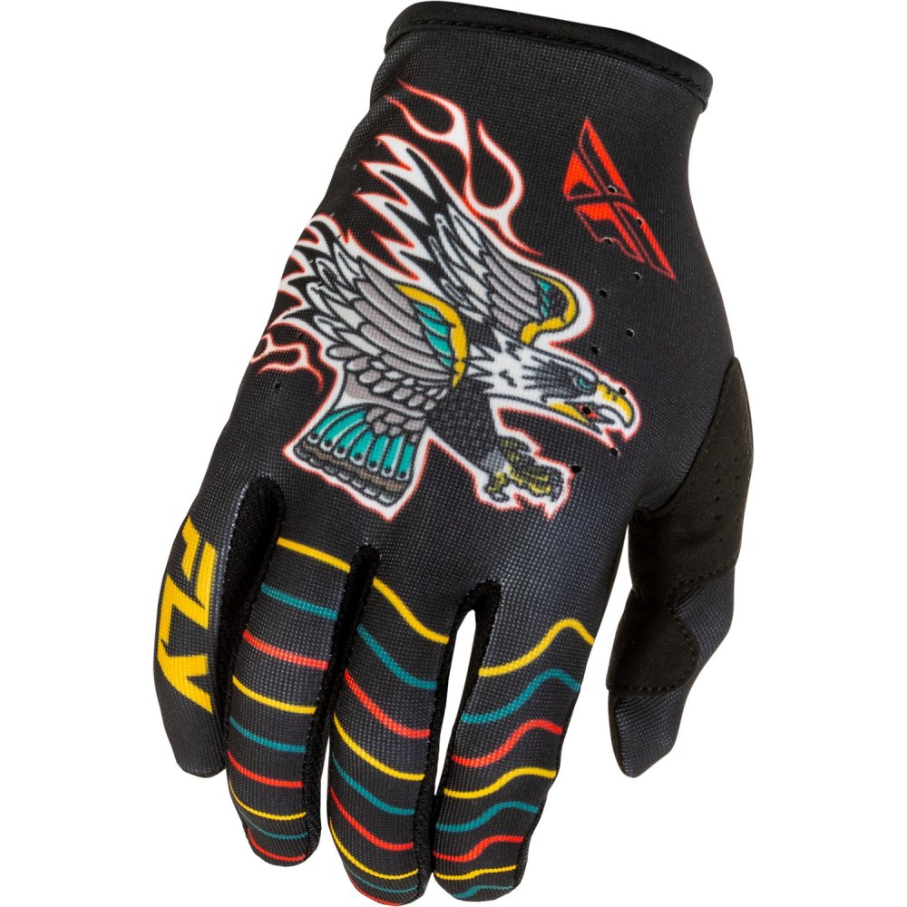 rukavice LITE AMERICANA, FLY RACING - USA 2026 (černá/červená/zlatá)