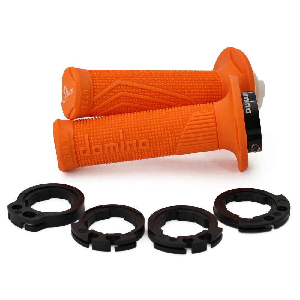gripy LOCK-ON D100 (offroad) délka 125/130 mm (4 vačky), DOMINO (oranžové)