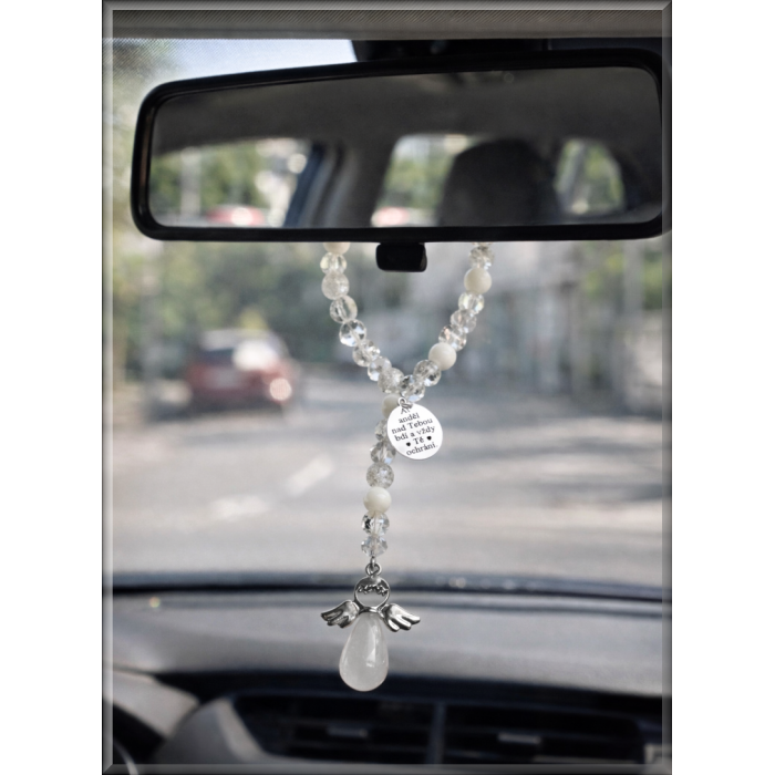 Růženec – talisman do auta Anděl achát