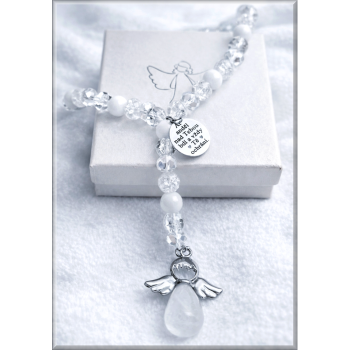 Růženec – talisman do auta Anděl achát