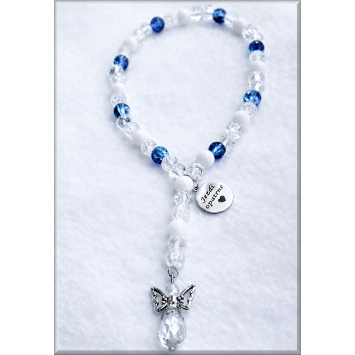 Růženec – talisman do auta modrý Andílek