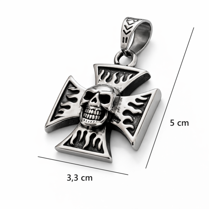 motorkářský přívěšek Maltézský kříž s lebkou