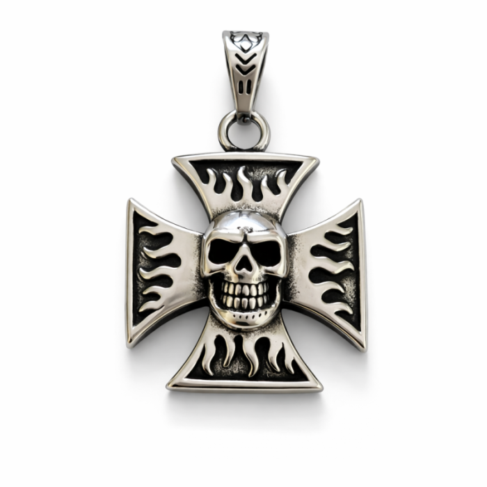 motorkářský přívěšek Maltézský kříž s lebkou