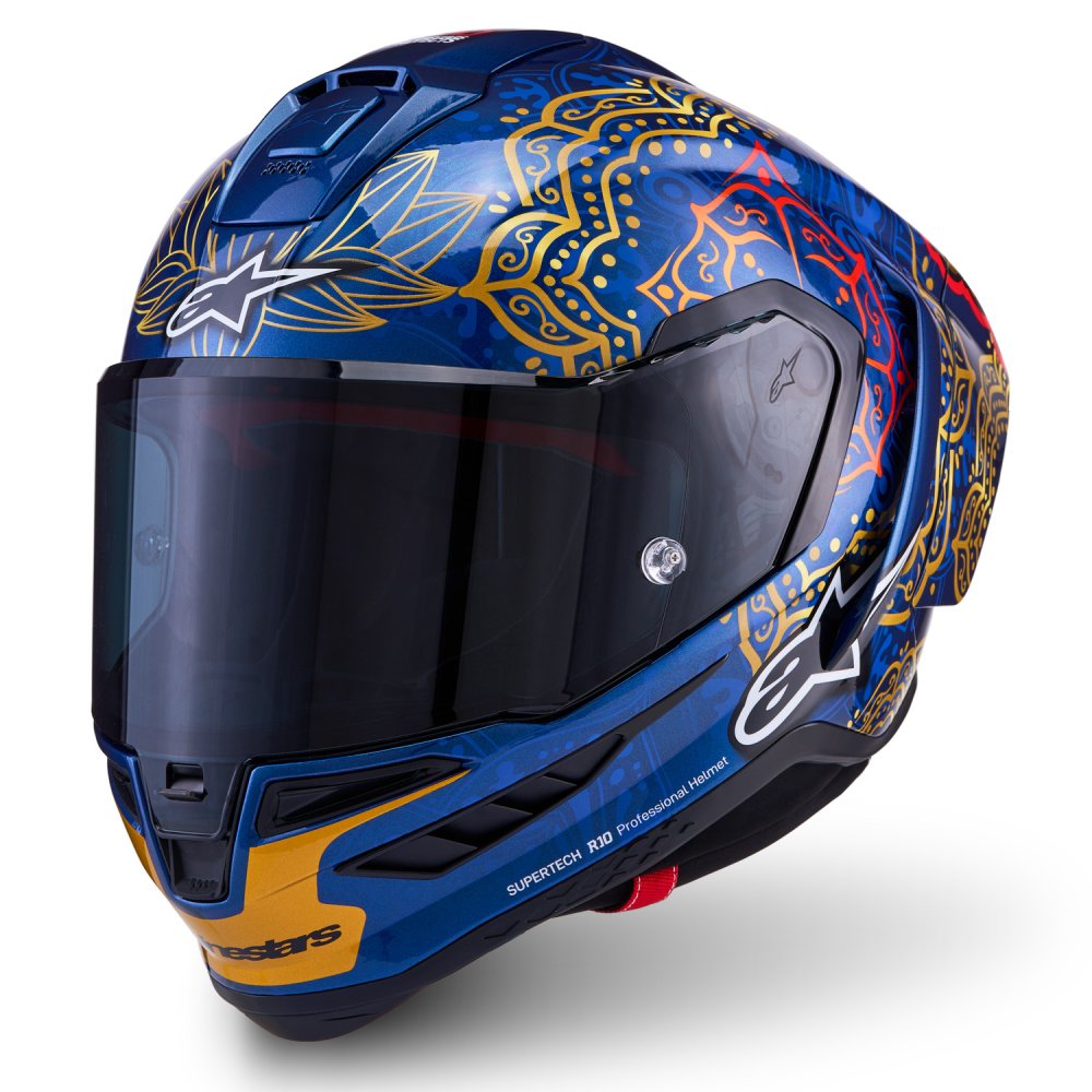 přilba SUPERTECH R10 MARTHAINATOR limitovaná edice JORGE MARTIN, ALPINESTARS (modrá perleť/zlatá/červená) 2026